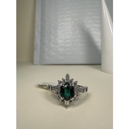 NWT Bomb Party Sz8 BP Ring Star Hexagon Green Fashion Jewelry RBP Rhodium Pl