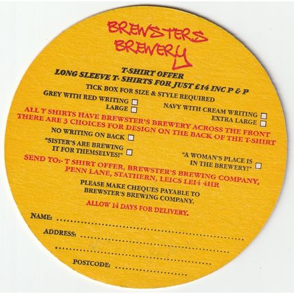 BEER MAT - BREWSTER'S BREWING COMPANY (GRANTHAM) - (Cat No 001) - (1999)