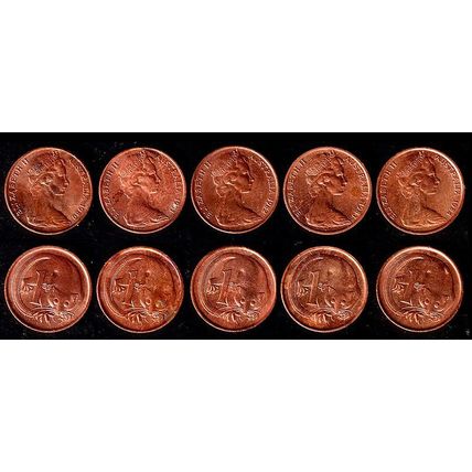 Australia 5 x One Cent Coins 1980 to 1984 Possum Queen Elizabeth II 1c QE II