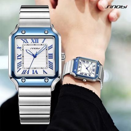 Square Sinobi White Face MIYOTA Movement Sony Battery Silver Steel Strap Watch