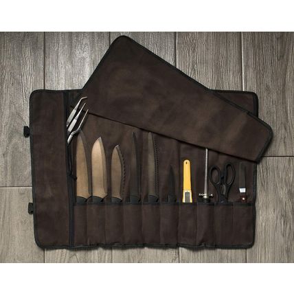 Asaya Canvas Chef Knife Roll Bag - 10 Knife Slots and a Large Zipper Pocket - Du