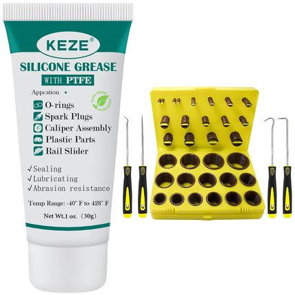 KEZE 382 Pcs SAE Viton O Ring Assortment Kit 30 Sizes Brown O-Ring Set and Silic