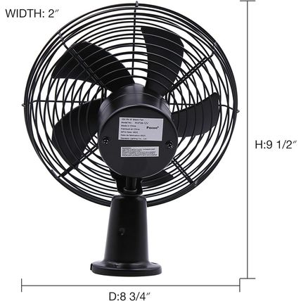 Facon 12V RV Cooling Fan with 2 Speed Switch, Dia: 8-3/4’’, Heavy Duty Black Met