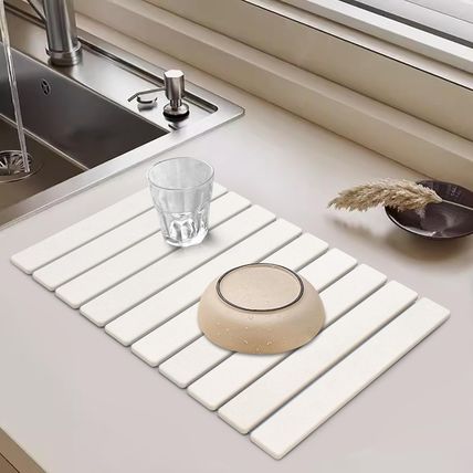 Large Stone Dish Drying Mat – 28" X 16" Fast Drying Absorbent Collapsible Dish D