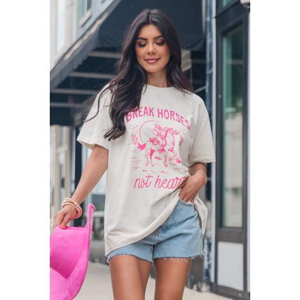 White Western BREAK HORSES Cowboy Graphic Crewneck T Shirt