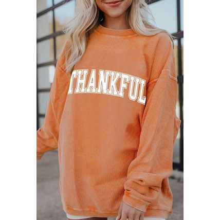 Orange THANKFUL Crew Neck Pullover Sweatshirt