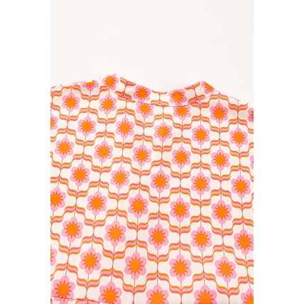 Orange Floral Print Flounce Sleeve Buttoned Front Mini Dress