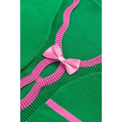 Green Stripe Ribbon Cute Bow Detail Sweater Knit Cardigan