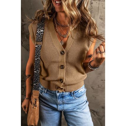 Parchment V Neck Buttoned Front Sweater Vest