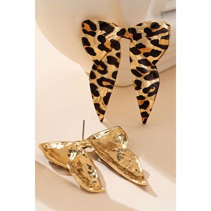 Gold Leopard Print Bow Knot Shape Plated Alloy Earrings