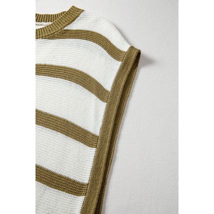 Khaki Stripe Tie Open Side Sweater Knitted Top