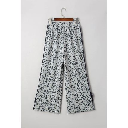 Gray Leopard High Waist Side Bow Straight Leg