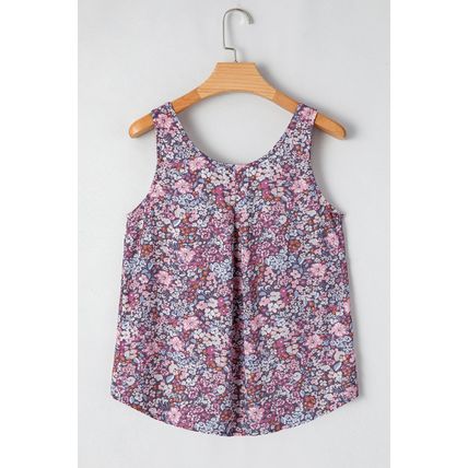 Yellow Boho Floral Pleated Buttoned Front Tank Top