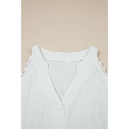 White Textured Lace Trim Pure Cotton Sleeveless Top