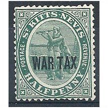 St Kitts Nevis 1916 SG22 1/2d D Blue-Green WAR TAX M/M.