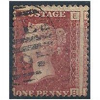 1858 SG43 1d Red Plate 196 Good/Fine Used "EB"