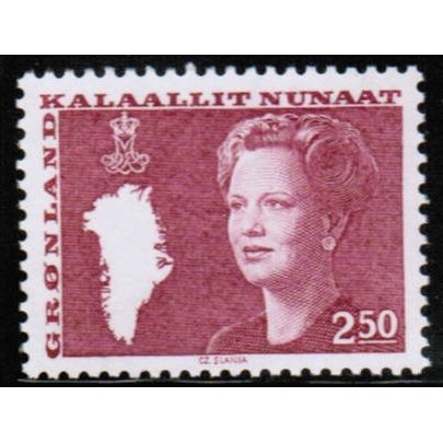 1980-89 Greenland Sc# 127 Mint NH - Queen & Map 2.50 kr