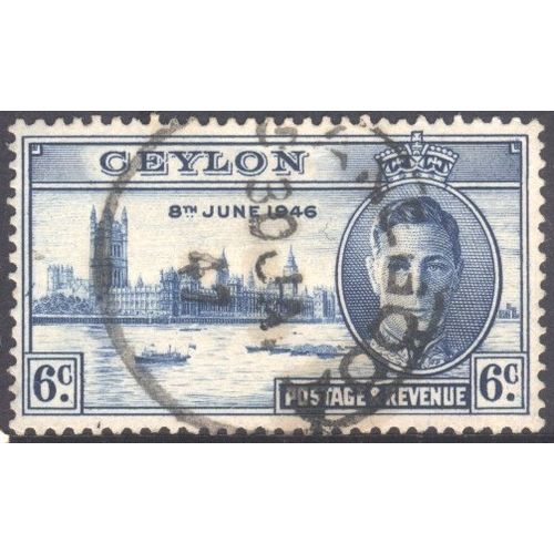 Ceylon stamps 1946 - SG400 - 6c blue - Victory - used