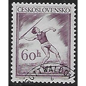 Mi 825: 60 h. brown-violet Physical Culture and Sport: Javelin Thrower.