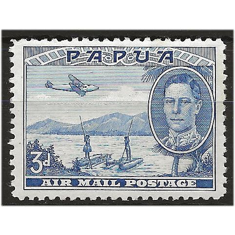 Papua 1939 SG164 3d Bright Blue AIR Mounted Mint . ..
