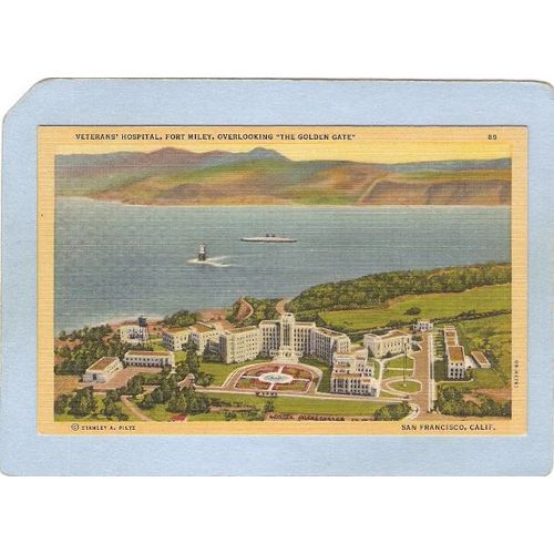 CA San Francisco Lighthouse Postcard Veteran's Hospital Fort Riley overloo~12