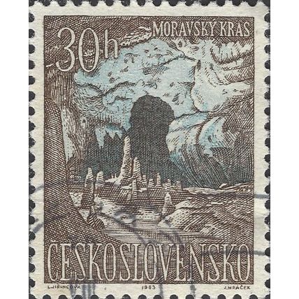 CZECHOSLOVAKIA, Moravian cave, brown & blue 1963, 30h