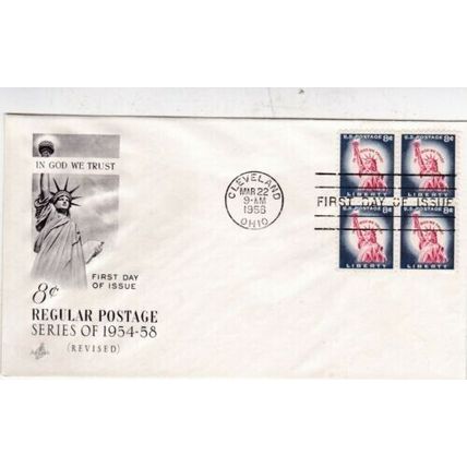 United States 1958 8c Liberty FDC Cleveland Cancel Unaddressed VGC