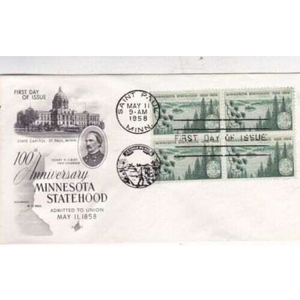 United States 1958 Minnesota Statehood FDC Saint Paul Cancel Unaddressed VGC