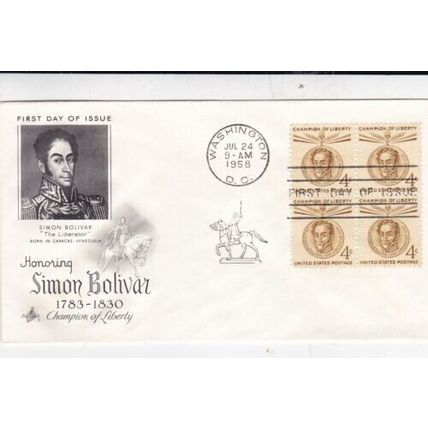 United States 1958 Simon Bolivar FDC Washington DC Cancel Unaddressed VGC
