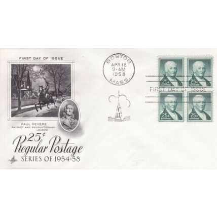 United States 1958 Paul Revere FDC Boston Cancel Unaddressed VGC