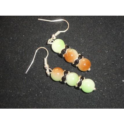 Organic brown green & black earth colour crystal glass swing earrings
