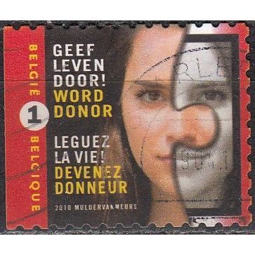 Belgique 2010 Michel 4037BDL O Cote (2010) 1.60 € Don d'organes Cachet rond