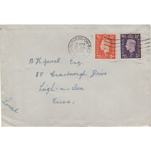 GB 1938 cover Southend to Leigh on Sea with nice stamps see rest
