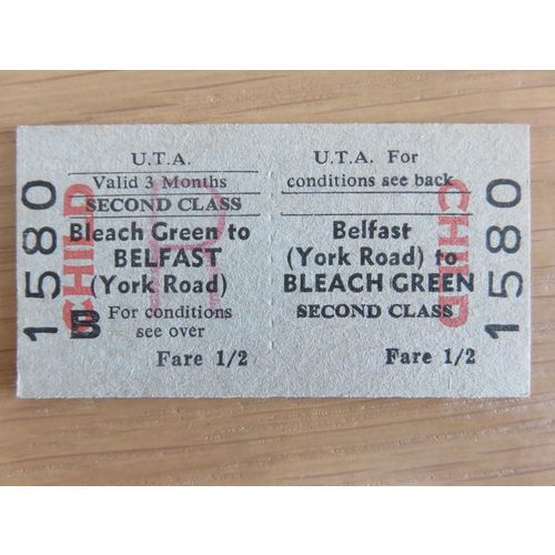 Ulster Transport Authority Belfast (York Road) -Bleach Green Child Rtn Ticket #9