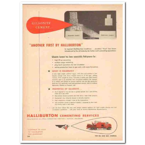 HALLIBURTON OIL WELL CEMENTING 1959 Gilsonite another first vintage ad