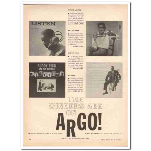 ARGO RECORDS 1961 Winners Ahmad Jamal Art Farmer Buddy Rich vintage ad