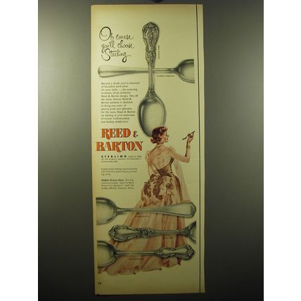 1950 Reed & Barton Sterling Silver Ad - Of course you'll choose Sterling