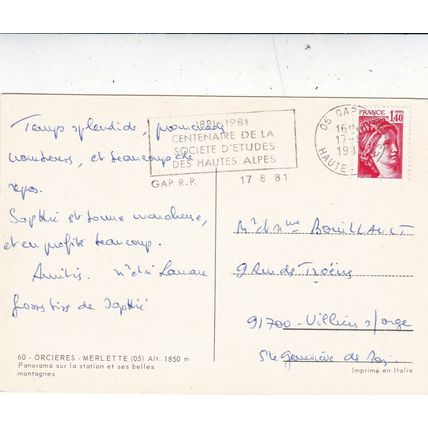 Orcieres Merlette France Postcard posted 1981 VGC