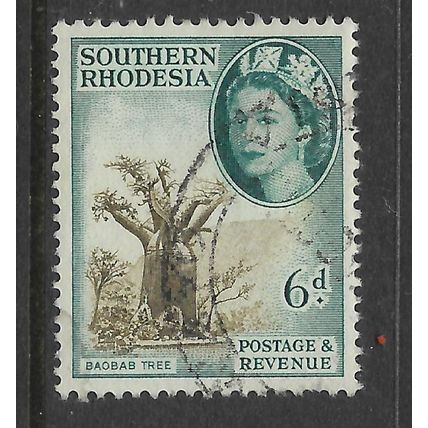 SOUTHERN RHODSIA 1953 QUEEN ELIZABETH II 6d BAOBAB TREE SG 84 FINE USED#