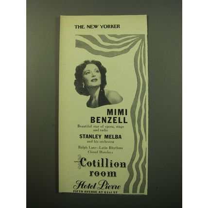 1950 Hotel Pierre Ad - Mimi Benzell Beautiful star of opera, stage and radio