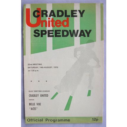 1976 Cradley United v Belle Vue Aces Speedway programme - 14th August
