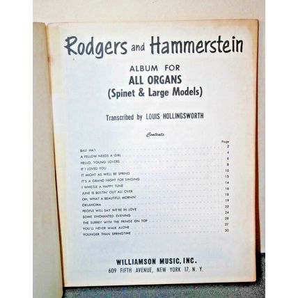 15 Songs Rodgers & Hammerstein Album for All Organs by Williamson Music Inc.