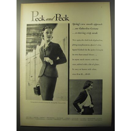 1953 Peck and Peck Gabardine Costume Ad - Spring's new smooth approach