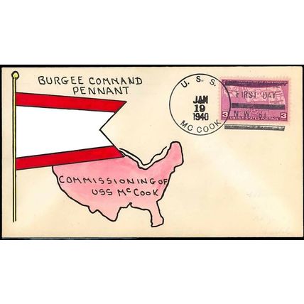 USS McCOOK - DD-252 Destroyer - Mae Weigand Hand Painted 1st Day Cancel