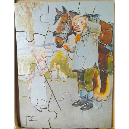 1950's WOODEN JIGSAW PUZZLE - LITTLE BO PEEP - 12 pcs - 19 x 15 cm - Complete