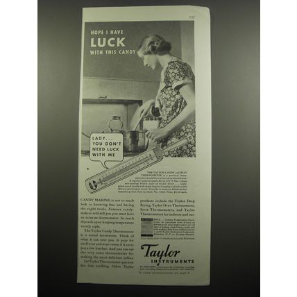 1933 Taylor Instruments Advertisement - Candy and Jelly Thermometer