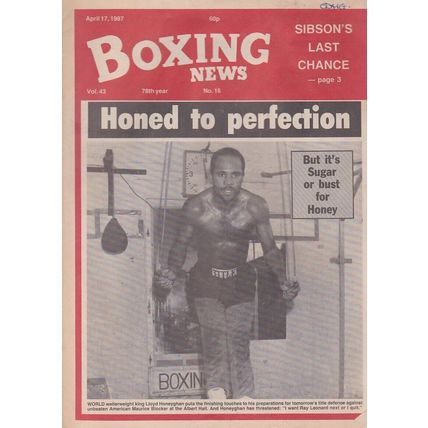 Boxing News 17 April 1987 - Lloydd Honeyghan Cover Buster Drayton, Marvin Hagler