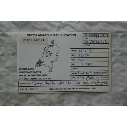 1991 QSL Card Dutch Amateur Radio Station - PE1NSM