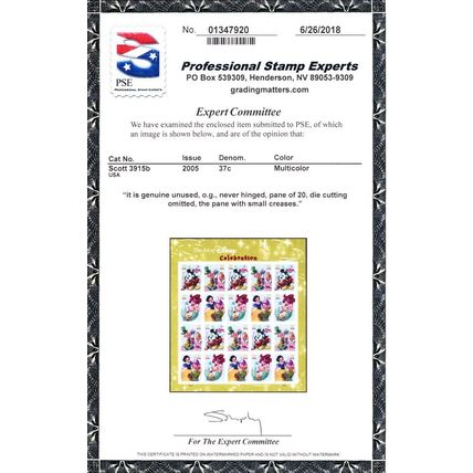 3915b, RARE Die Cutting Omitted ERROR Full Disney Pane With PSE - Stuart Katz