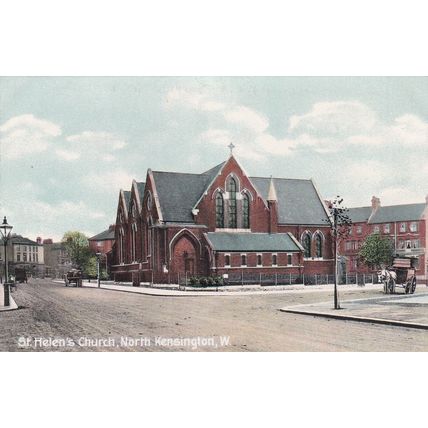EC221 NORTH KENSINGTON. ST HELENS CHURCH. COLOURED PRINTED POSTCARD